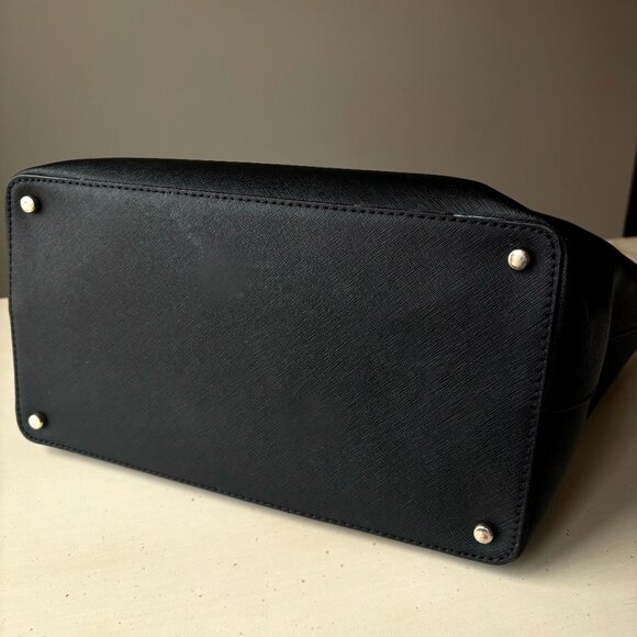Kate Spade Black Leather Tote Bag | Large Zipper Top Purse with Gold Hardware - Picture 7 of 9
